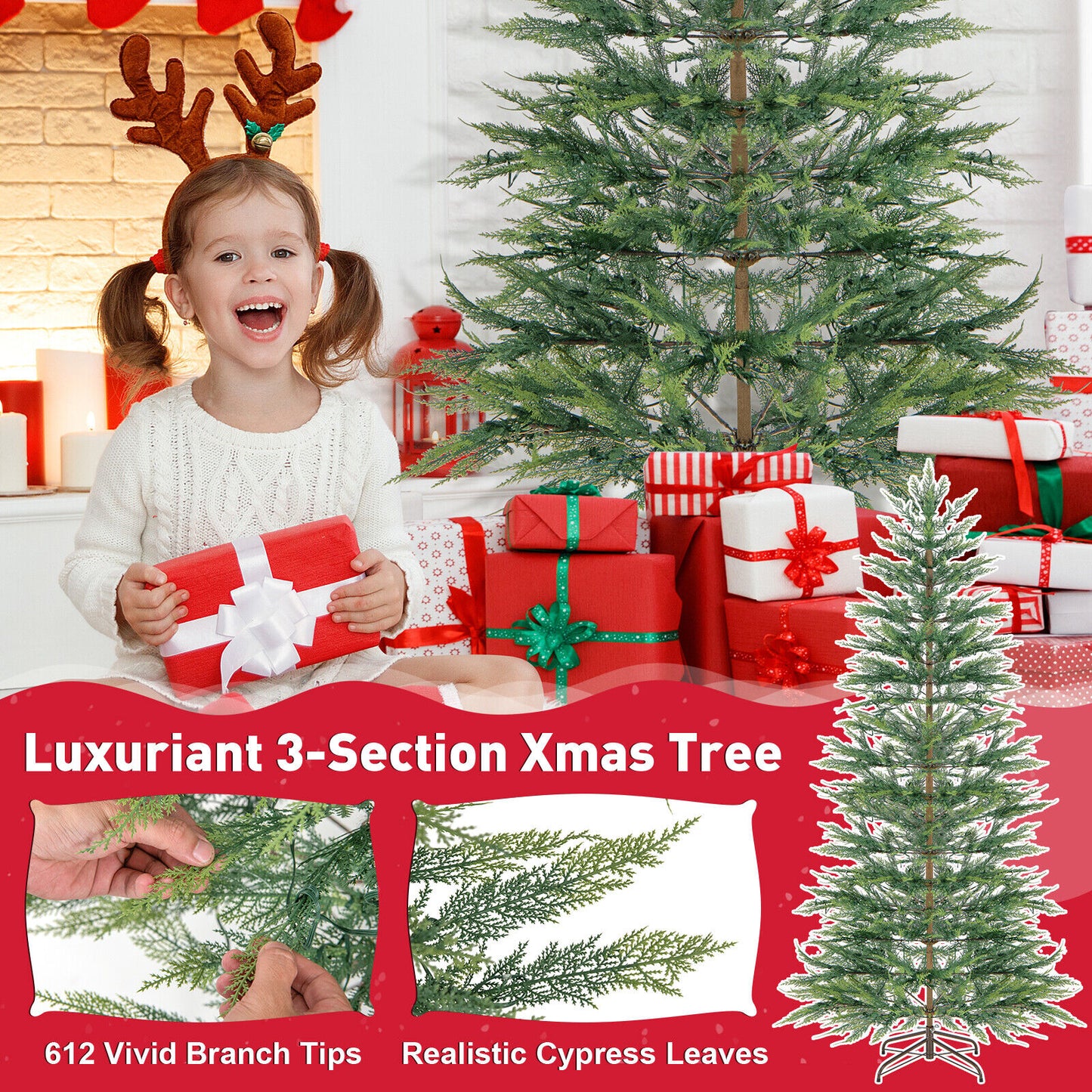 6.5/7.5 Ft Pre-lit Artificial Cypress Christmas Tree, Green