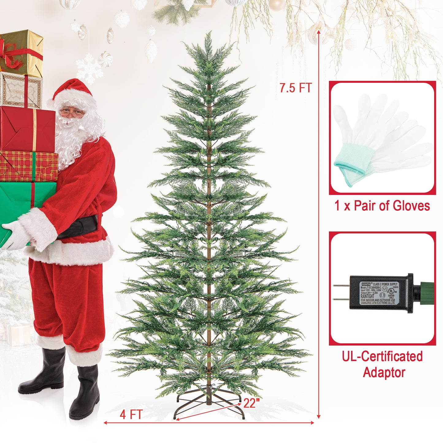 6.5/7.5 Ft Pre-lit Artificial Cypress Christmas Tree, Green