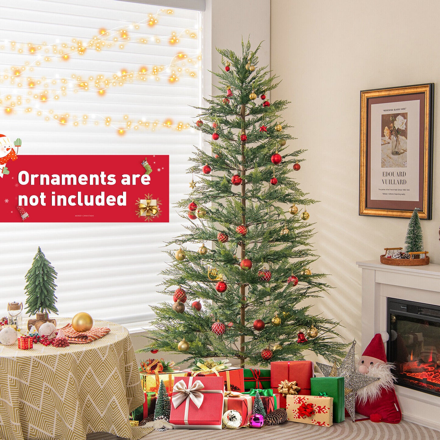 6.5/7.5 Ft Artificial Cypress Christmas Tree Pre-Lit Hinged
