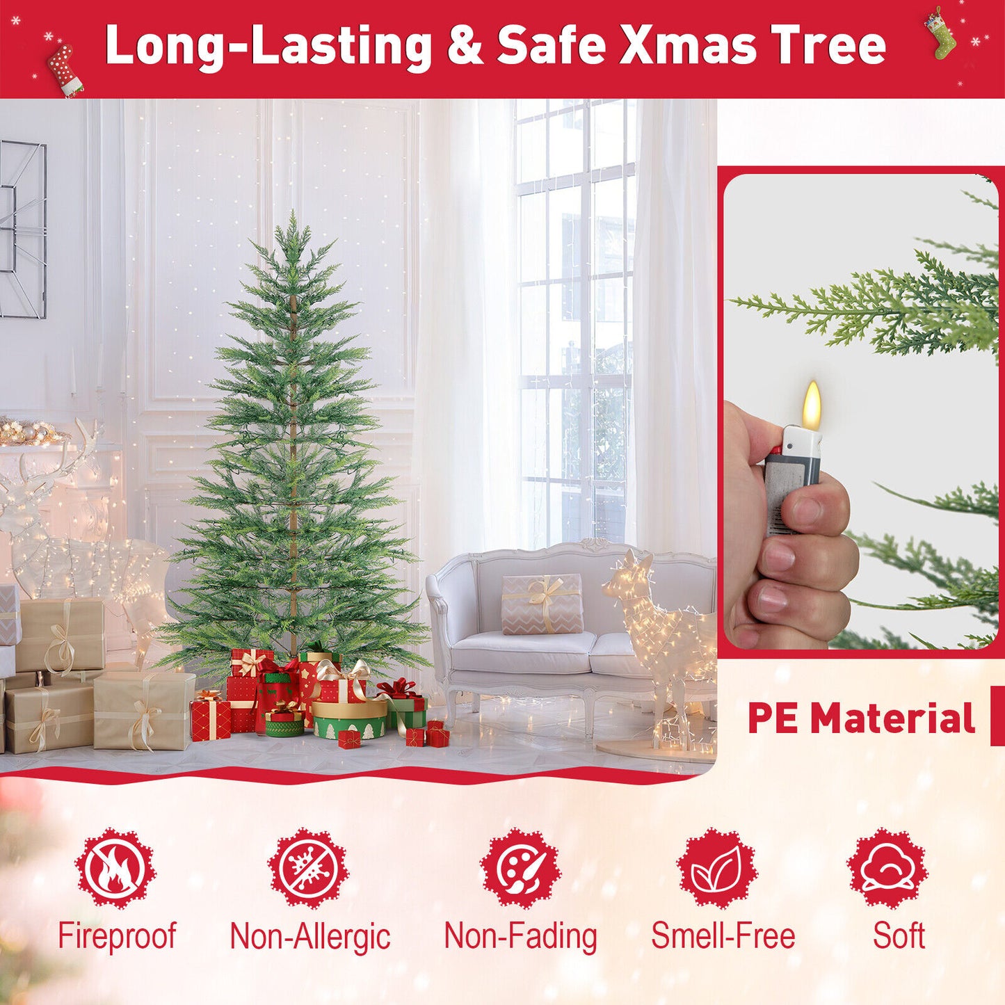 6.5/7.5 Ft Artificial Cypress Christmas Tree Pre-Lit Hinged