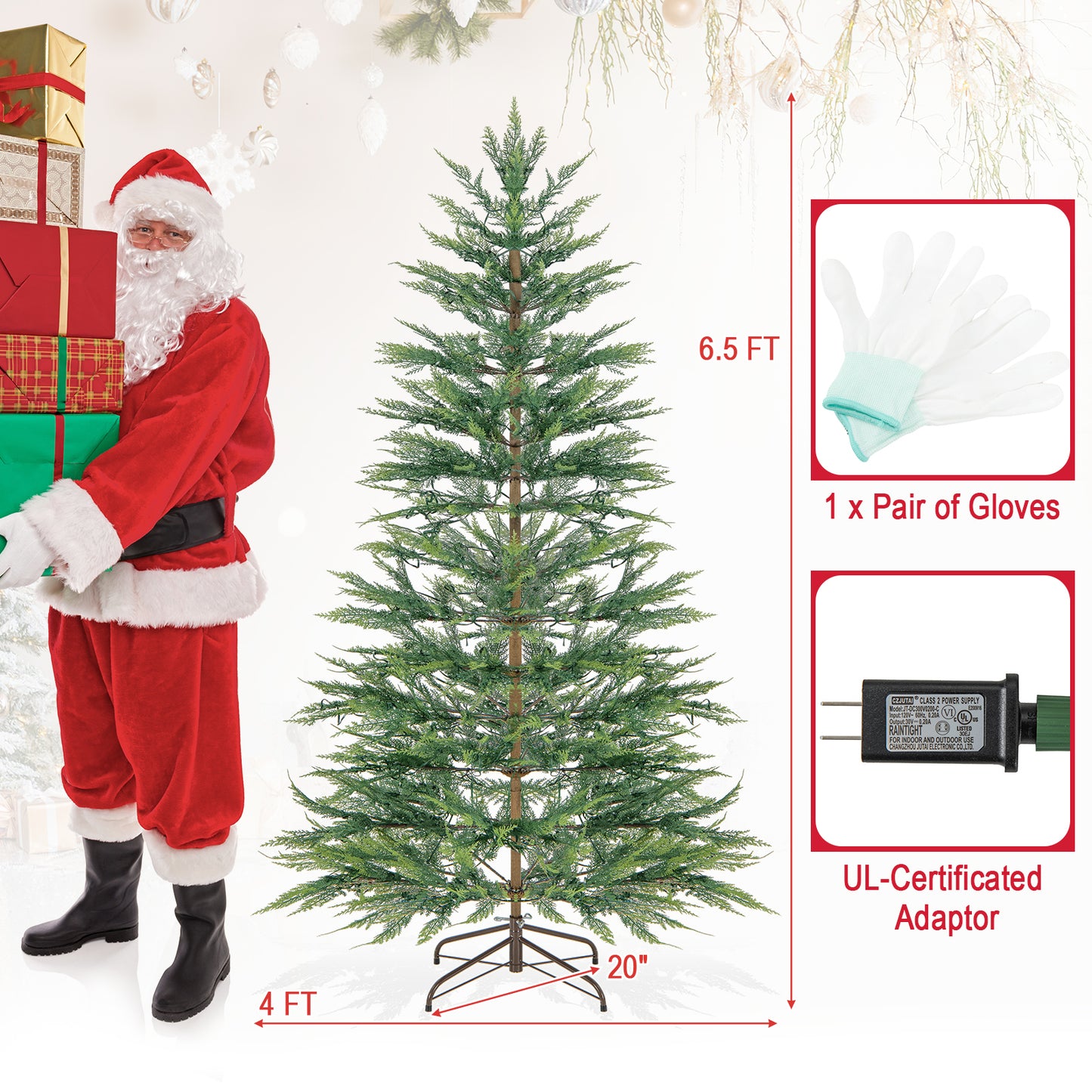 6.5/7.5 Ft Artificial Cypress Christmas Tree Pre-Lit Hinged