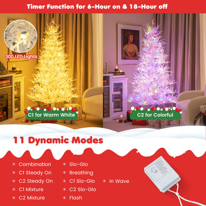 6 Feet Artificial Xmas Tree with 383 PE Branch Tips and 300 LED Lights, White Christmas Tree at Gallery Canada