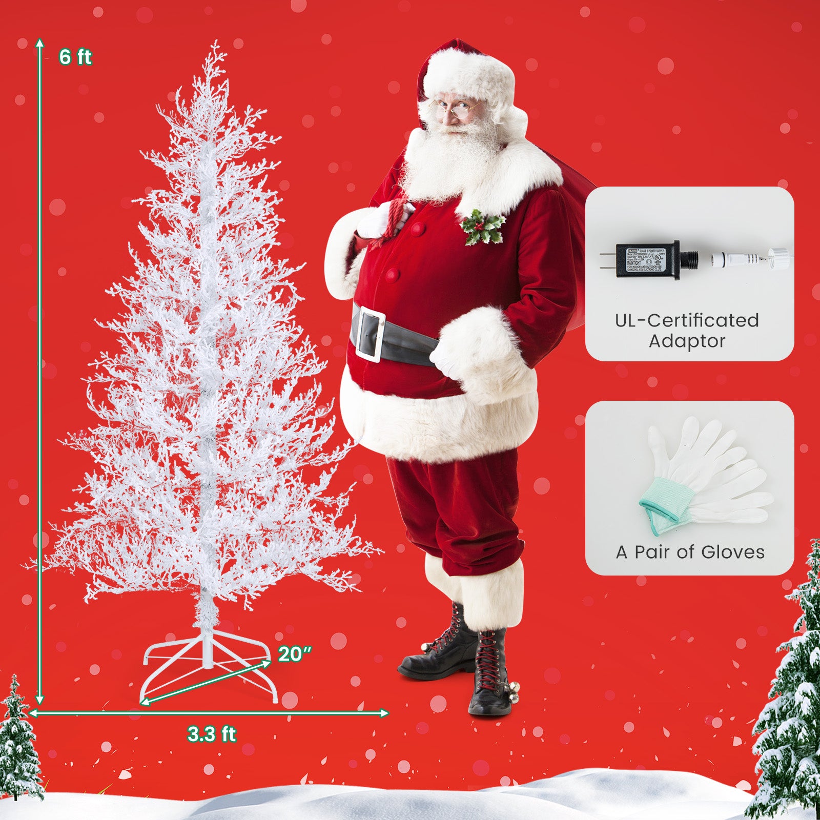 6 Feet Artificial Xmas Tree with 383 PE Branch Tips and 300 LED Lights, White Christmas Tree at Gallery Canada