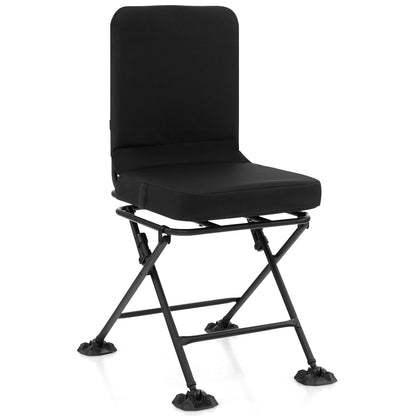 Swivel Folding Chair with Backrest and Padded Cushion, Black