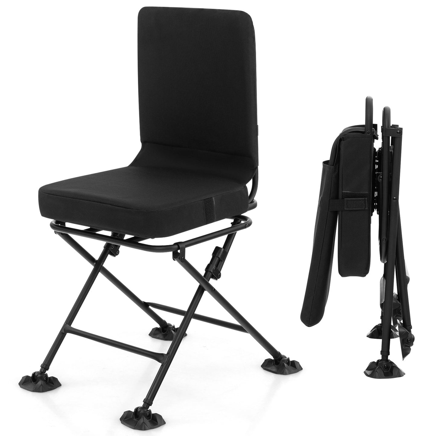 Swivel Folding Chair with Backrest and Padded Cushion, Black