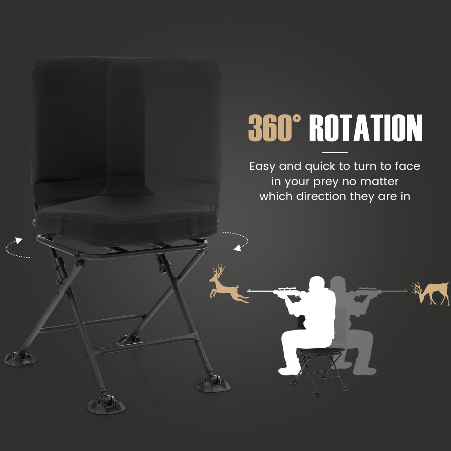 Swivel Folding Chair With Backrest, Padded Cushion, Black Camping Furniture at Gallery Canada