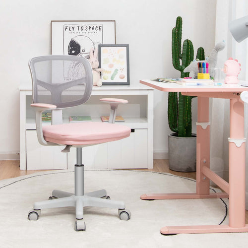 Adjustable Desk Chair with Auto Brake Casters for Kids, Pink