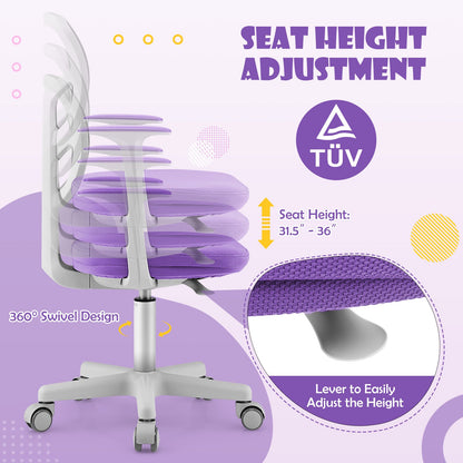 Adjustable Desk Chair with Auto Brake Casters for Kids, Purple - Gallery Canada