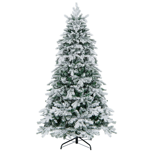 4.5/6/7 Feet Flocked Christmas Tree with Warm White LED Lights-6 ft, White