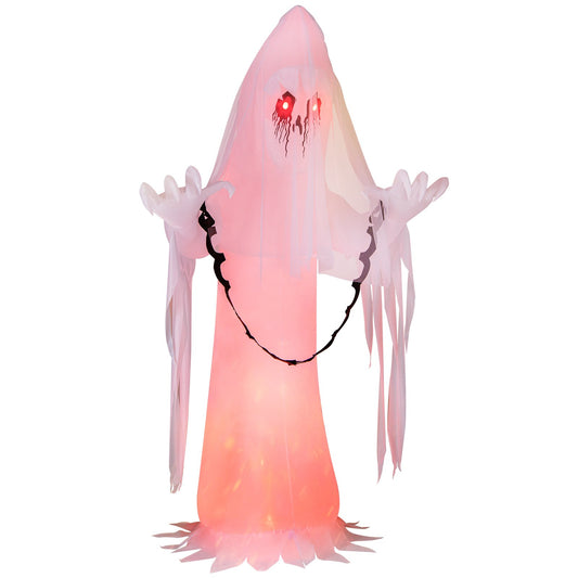 8 Feet Halloween Inflatable Haunting Ghost Bride with Flame LED Light, White
