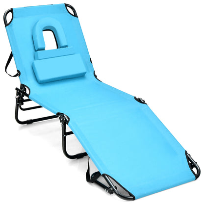 Beach Chaise Lounge Chair with Face Hole and Removable Pillow, Turquoise Outdoor Chaise Lounges at Gallery Canada
