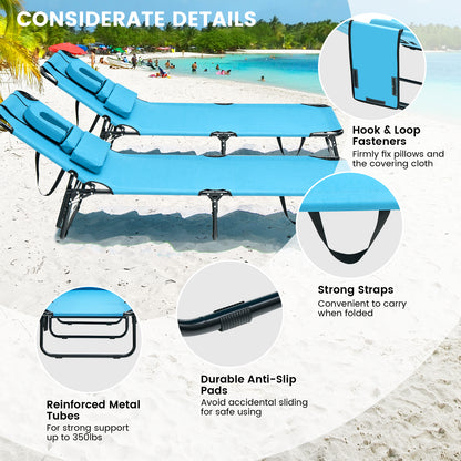 Beach Chaise Lounge Chair with Face Hole and Removable Pillow, Turquoise Outdoor Chaise Lounges at Gallery Canada