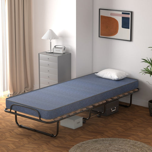 Portable Folding Bed with Memory Foam Mattress and Sturdy Metal Frame Made in Italy, Navy