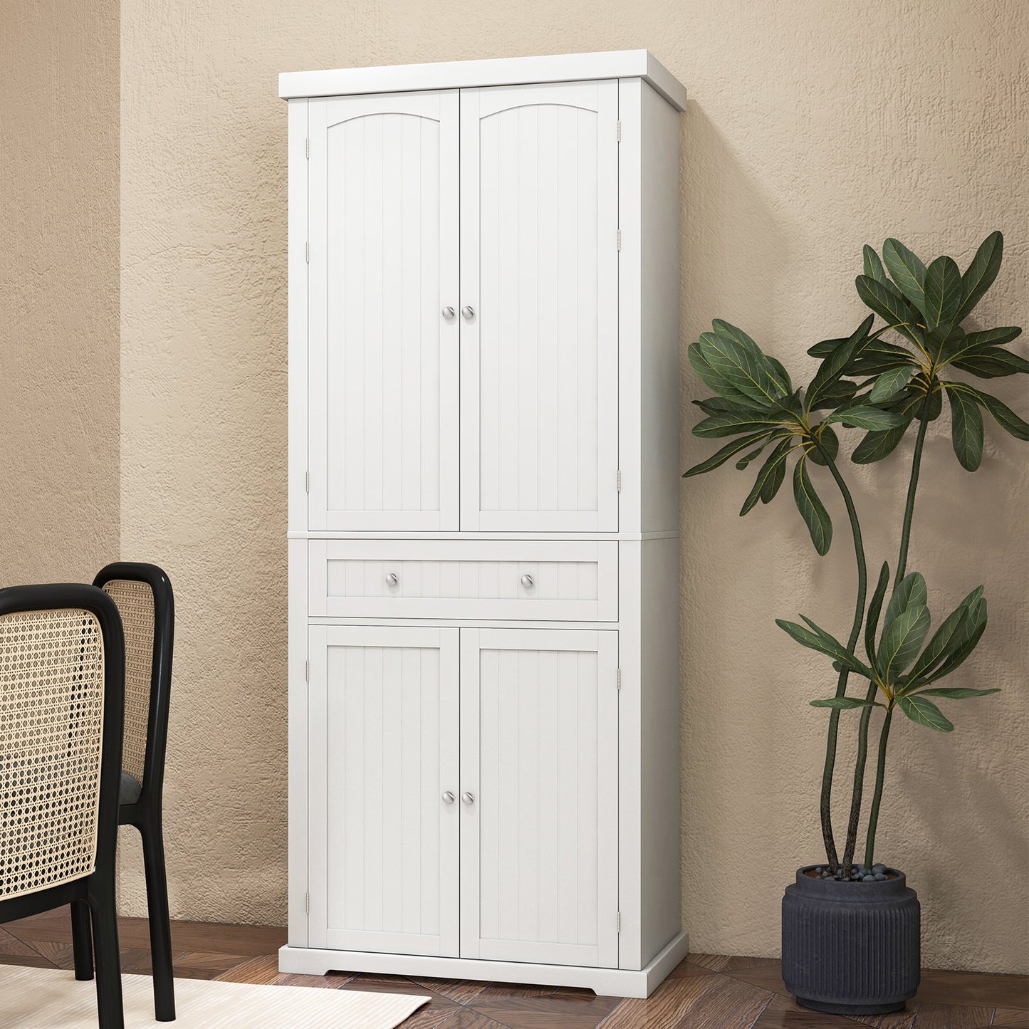 72 Inch Freestanding Kitchen Pantry Cabinet 4 Doors Storage Cupboard Shelves Drawer, White at Gallery Canada
