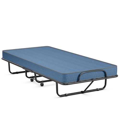 Guest Bed With Steel Frame, Memory Foam Mattress, Navy