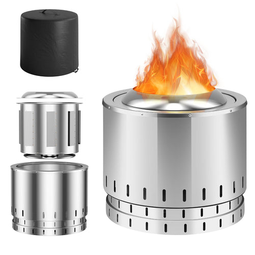 Stainless Steel Fire Pit With Ash Pan, Silver