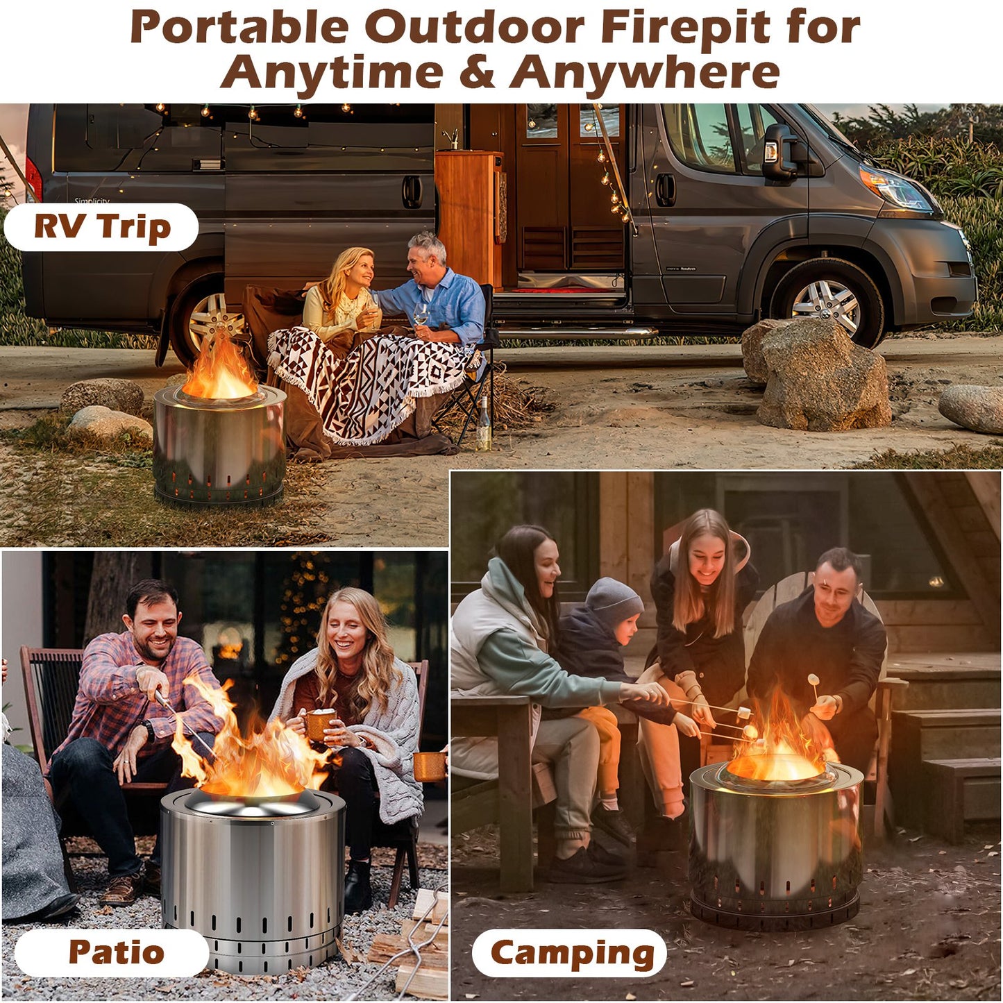 Smokeless Stainless Steel Fire Pit with Ash Pan for Yard Camping, Silver - Gallery Canada