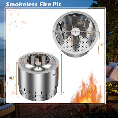 Smokeless Stainless Steel Fire Pit with Ash Pan for Yard Camping, Silver - Gallery Canada