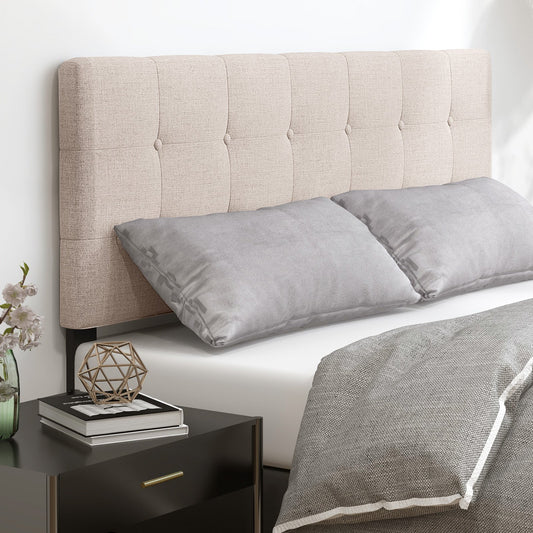 Linen Upholstered Headboard with Solid Rubber Wood Legs, Beige - Gallery Canada