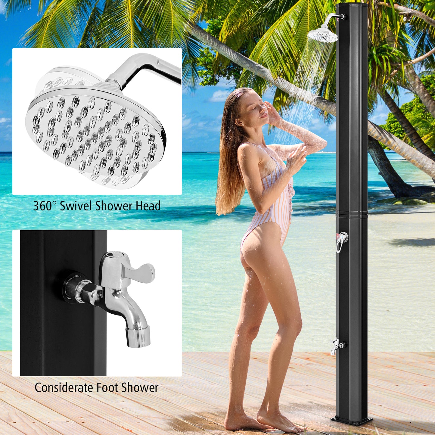 Outdoor Solar Heating 7.2 Ft Adjustable Shower Head, Black Portable Toilets & Showers at Gallery Canada