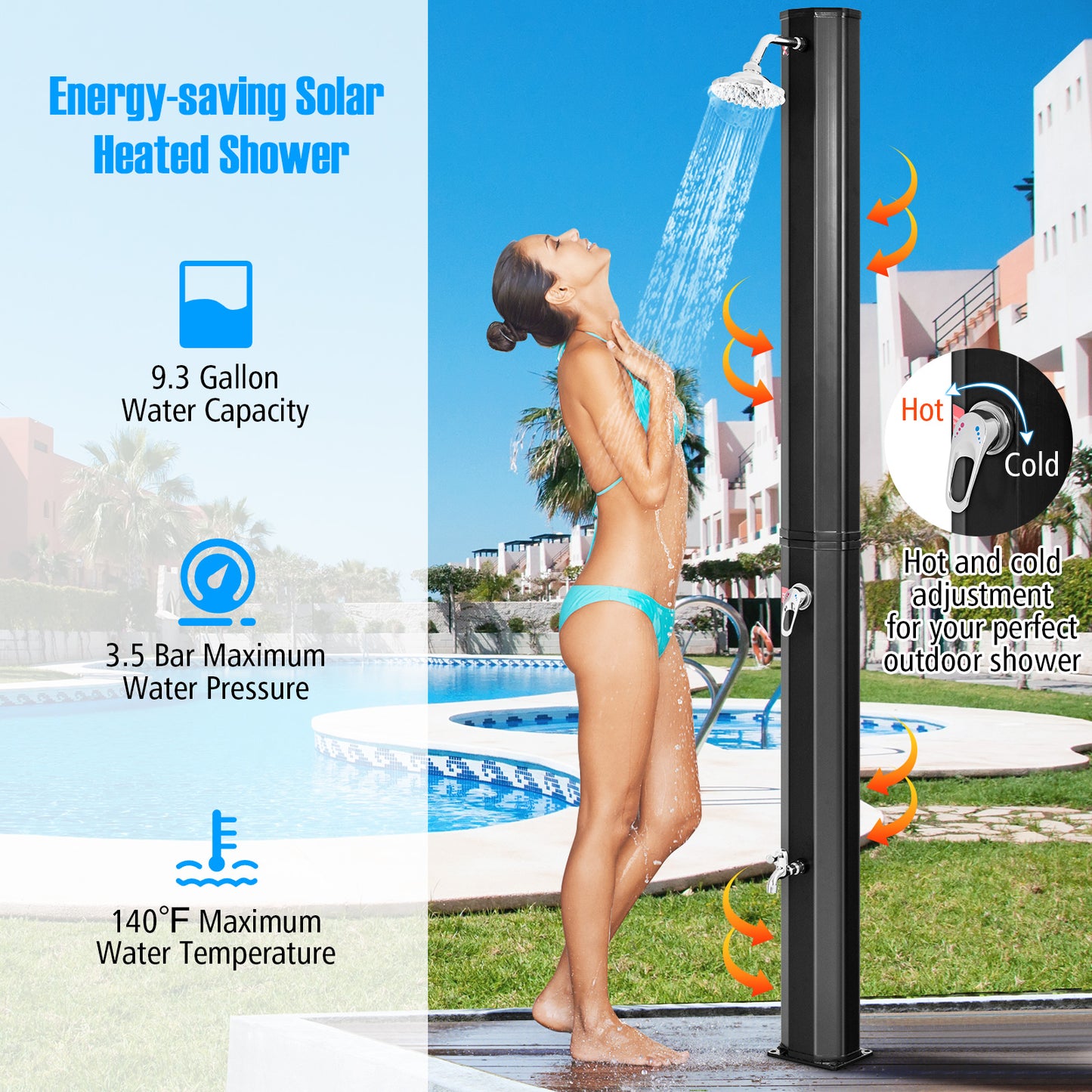 Outdoor Solar Heating 7.2 Ft Adjustable Shower Head, Black Portable Toilets & Showers at Gallery Canada