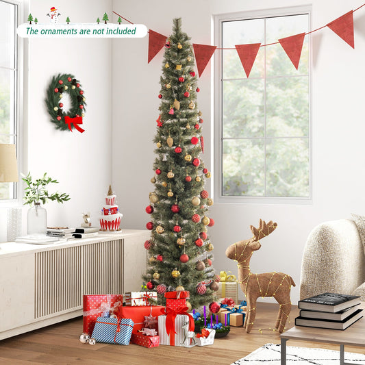 6/7 FeeT Pencil Xmas Tree with Warm White Incandescent Lights-7 ft, Green - Gallery Canada