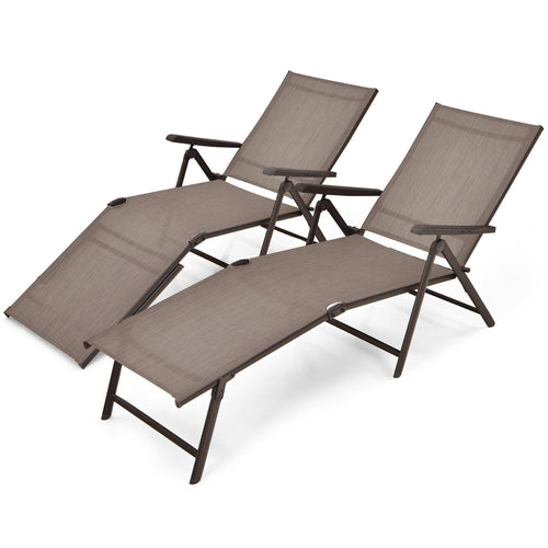 Foldable Chaise Lounge Chair, 2-Position Footrest, Brown