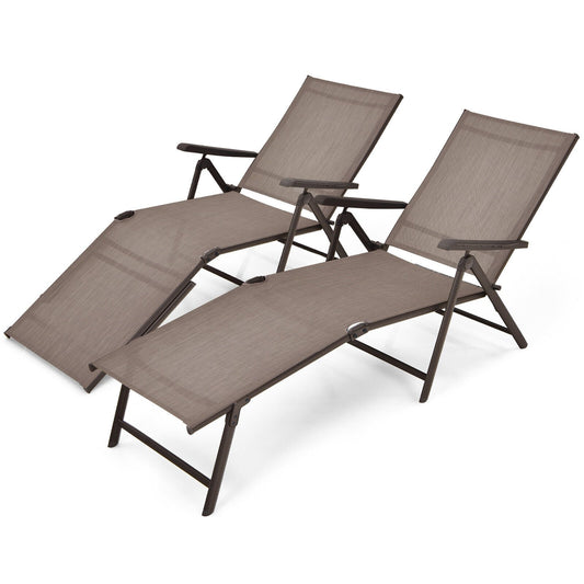 2 Pieces Foldable Chaise Lounge Chair with 2-Position Footrest, Brown Outdoor Chaise Lounges Brown at Gallery Canada