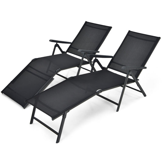 Foldable Chaise Lounge Chair, 2-Position Footrest, Black Outdoor Chaise Lounges Black at Gallery Canada