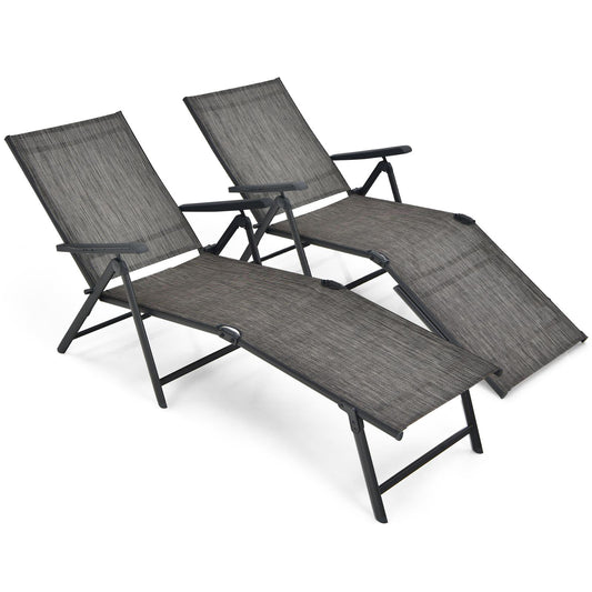 Foldable Chaise Lounge Chair, 2-Position Footrest, Gray Outdoor Chaise Lounges Gray at Gallery Canada