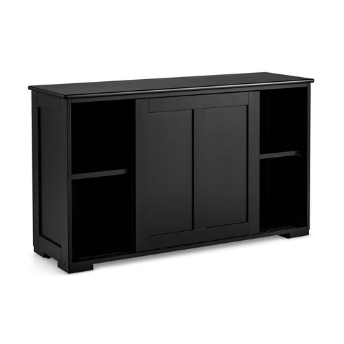 Kitchen Storage Cupboard Cabinet with Sliding Door, Black