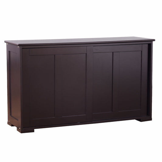 Kitchen Storage Cabinet with Wood Sliding Door, Brown