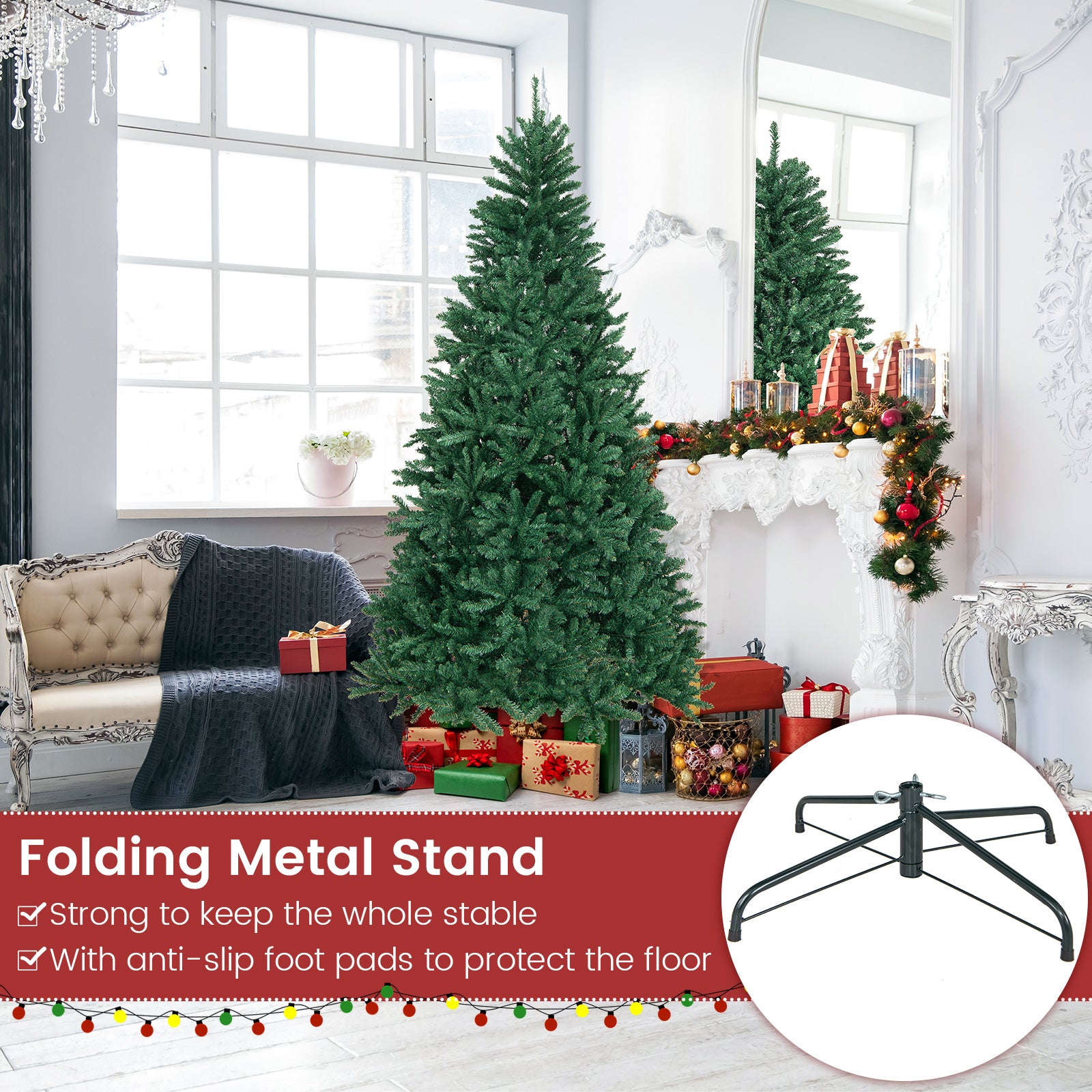 7.5 Feet Artificial Christmas Tree with Folding Metal Stand, Green Christmas Tree at Gallery Canada