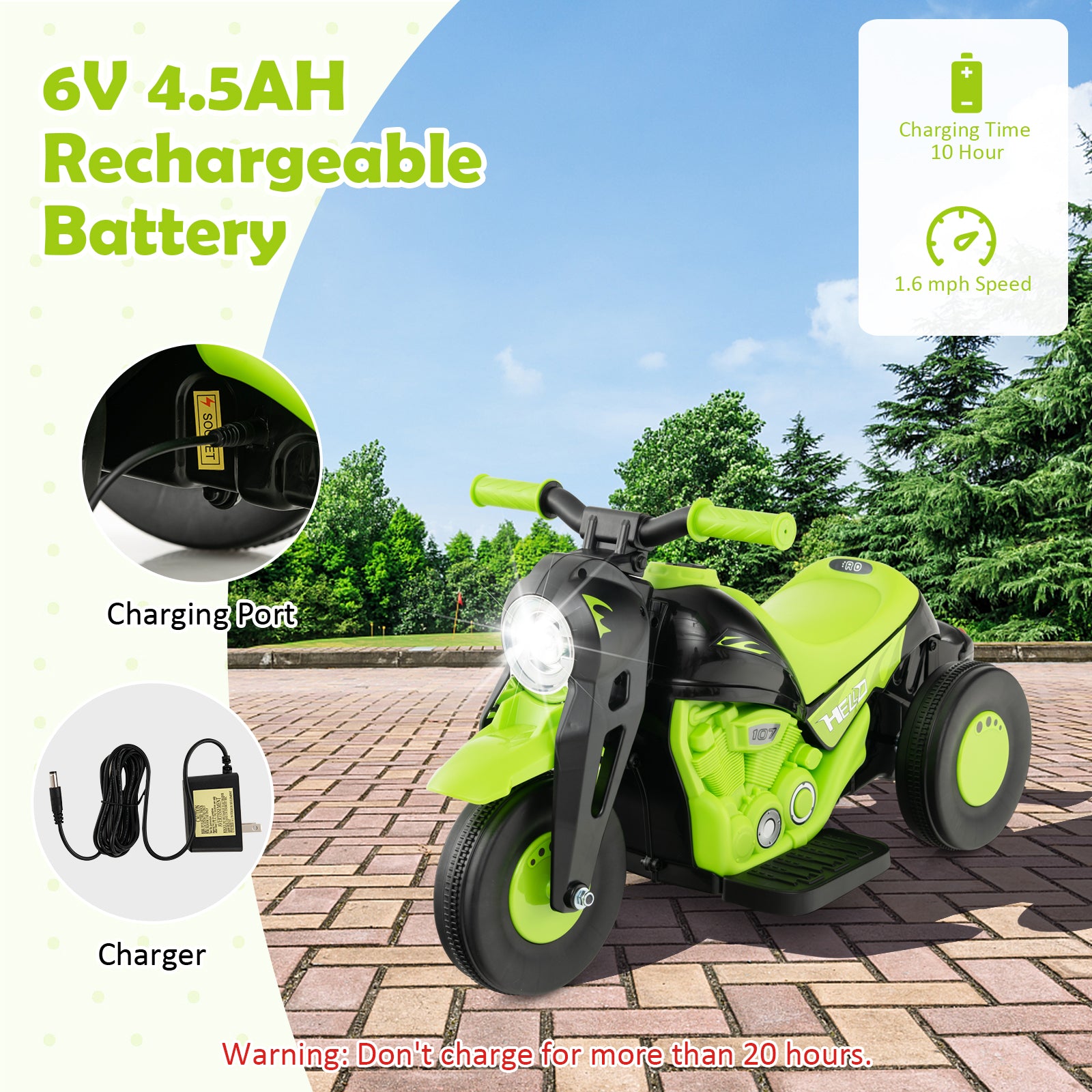 6V Kids Electric Ride on Motorcycle with Bubble Maker and Music, Green Powered Ride On Toys at Gallery Canada