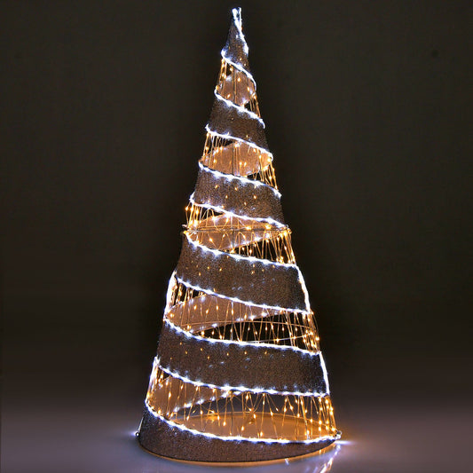 5 Feet Pre-lit Christmas Cone Tree with 300 Warm White and 250 Cold White LED Lights, White - Gallery Canada