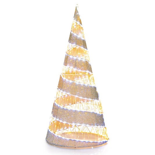5 Feet Pre-lit Christmas Cone Tree with 300 Warm White and 250 Cold White LED Lights, White