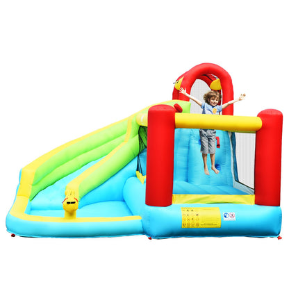 6-in-1 Inflatable Bounce House with Climbing Wall and Basketball Hoop with Blower, Multicolor - Gallery Canada