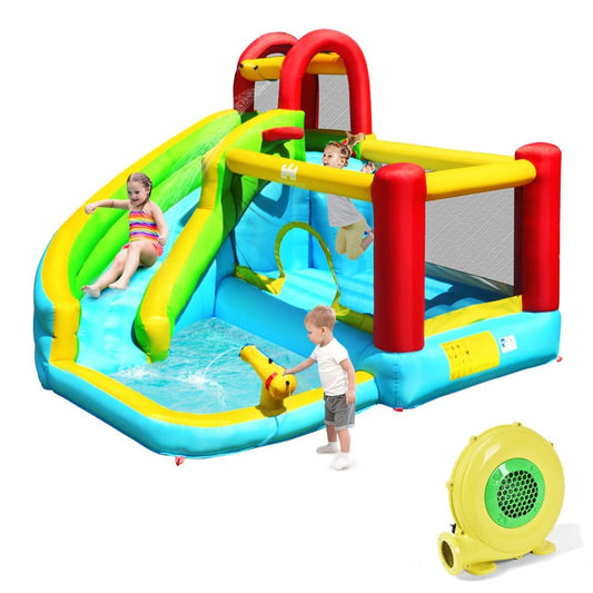 6-in-1 Inflatable Bounce House with Climbing Wall, Basketball Hoop, Multicolor Bounce House Multicolor at Gallery Canada