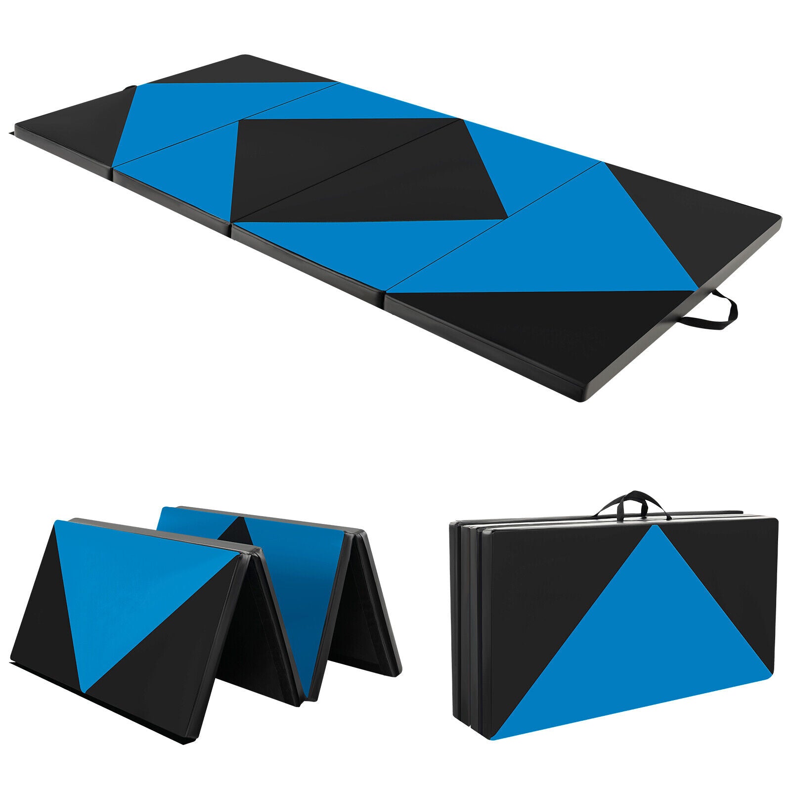 8 Feet PU Leather Folding Gymnastics Mat with Hook and Loop Fasteners, Blue Yoga & Gym Mats Blue at Gallery Canada