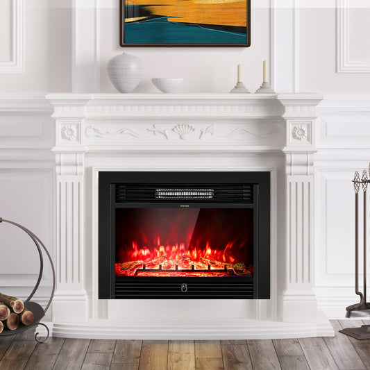 28.5 Inch Electric Fireplace Recessed with 3 Flame Colors, Black Fireplaces Black at Gallery Canada