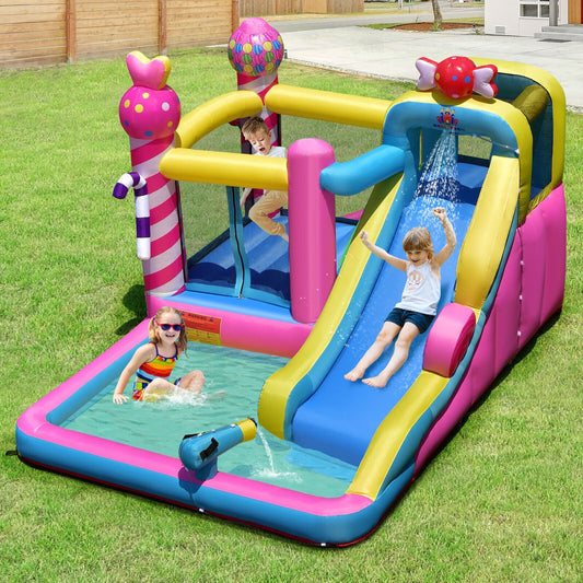 Sweet Candy Inflatable Bounce House with Water Slide and 480W Blower - Gallery Canada