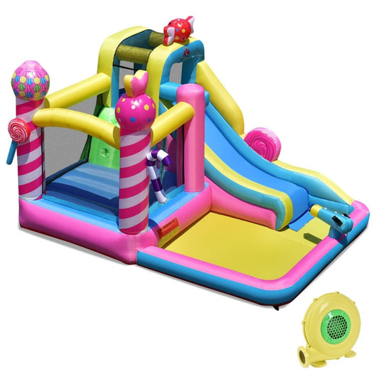 Sweet Candy Inflatable Bounce House with Water Slide and 480W Blower - Gallery Canada