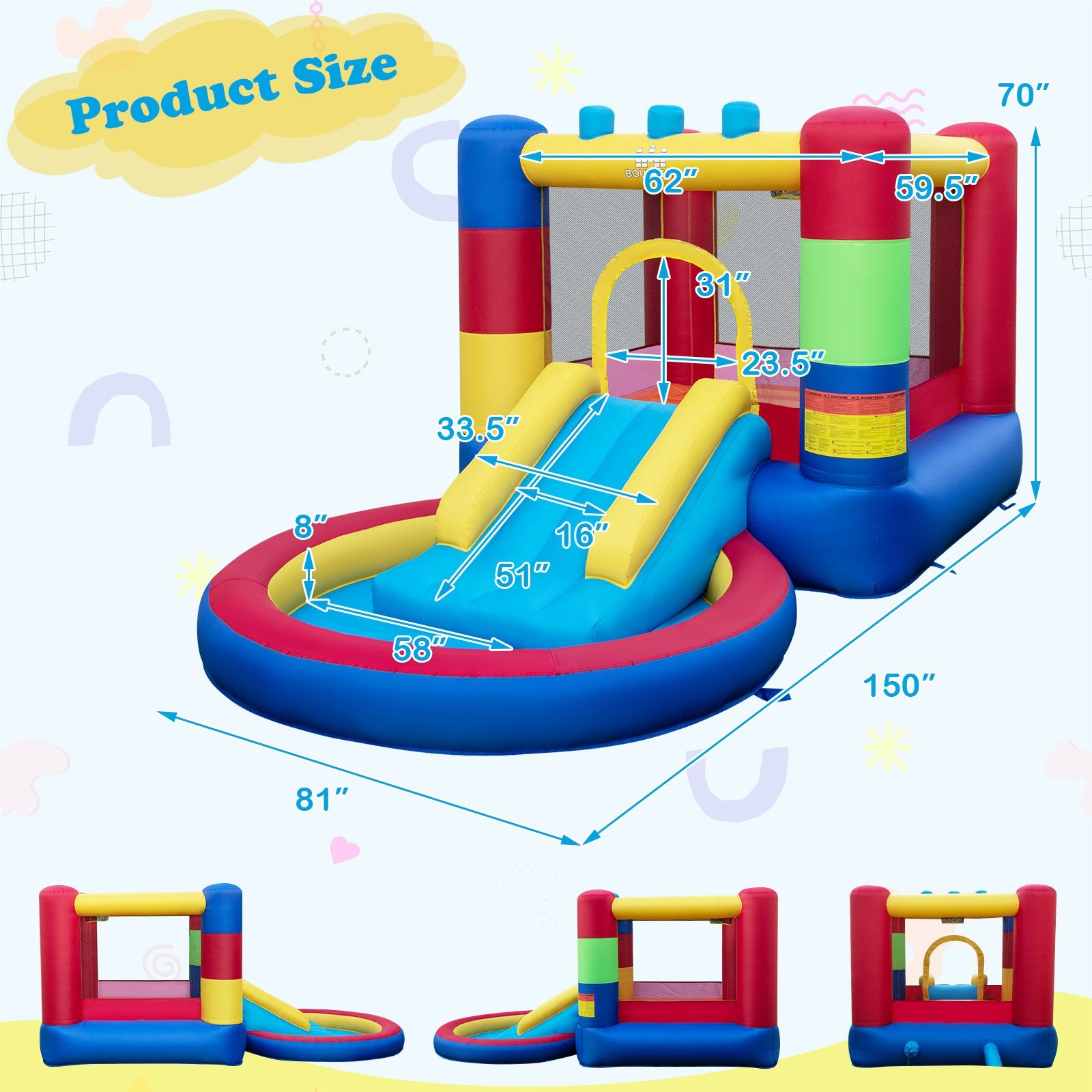 4-in-1 Jigsaw Theme Inflatable Bounce House with 480W Blower - Gallery Canada