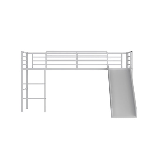 Twin Metal Loft Bed with Slide with Safety Guardrails and Built-in Ladder, Silver Bunk Bed Frame Silver at Gallery Canada