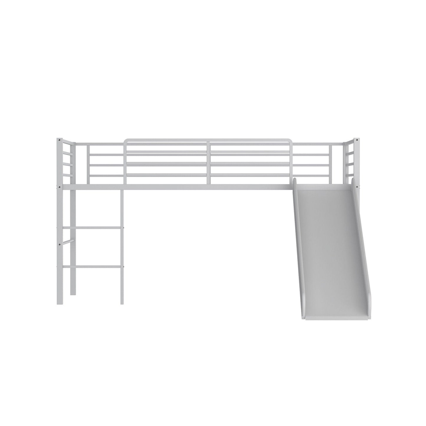 Twin Metal Loft Bed with Slide with Safety Guardrails and Built-in Ladder, Silver Bunk Bed Frame at Gallery Canada