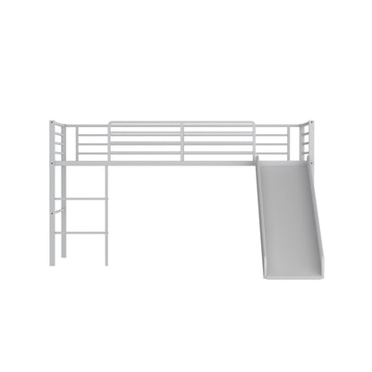 Twin Metal Loft Bed with Slide with Safety Guardrails and Built-in Ladder, Silver - Gallery Canada