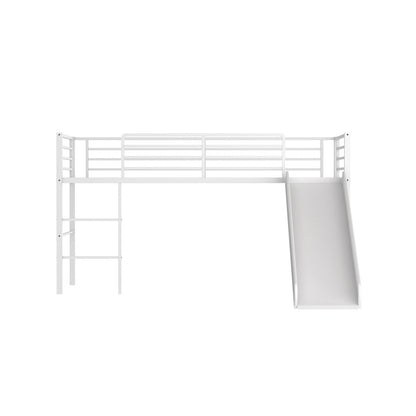 Twin Metal Loft Bed with Slide with Safety Guardrails and Built-in Ladder, White Bunk Bed Frame at Gallery Canada