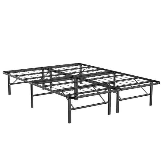 Queen Size Foldable Metal Platform Bed, Tool-Free Assembly, Black Simple Bed Frame Black at Gallery Canada