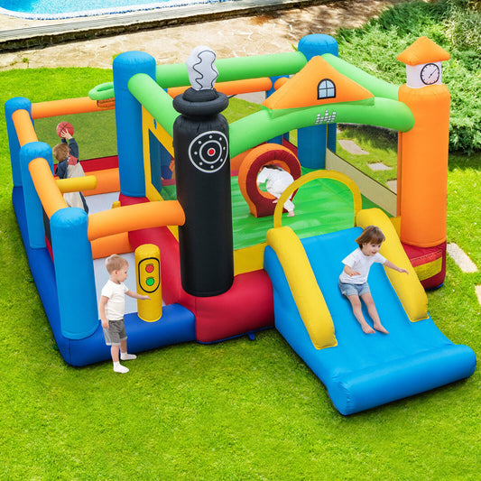 Train Themed Kids Bouncer with Slide and Basketball Hoop with 950W Air Blower - Gallery Canada