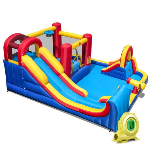 7 In 1 Inflatable Bounce House, Water Slides, Splash Pools, 735W Blower, Red Bounce House Red at Gallery Canada